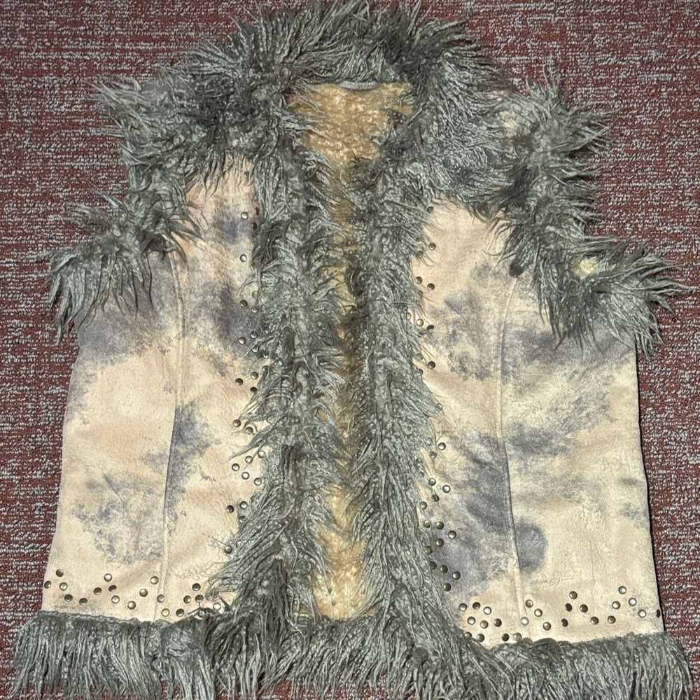 Montanaco faux suede vest faux fur lined studded western winter vest Women's XL